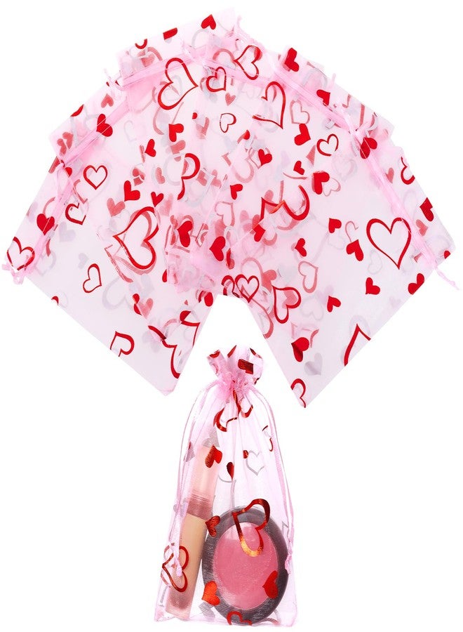 Bskifnn Love Heart Printed Valentine Candy Bags Organza Bags Gift Jewelry Bags for Wedding Valentine's Day Mother's Day Party 4 x 6Inch (50) - Image 3